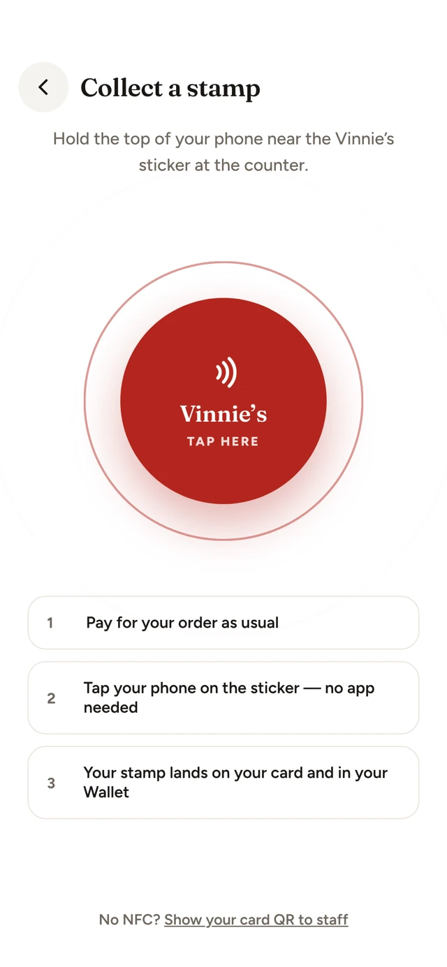 Collect a stamp by holding a phone near the counter sticker